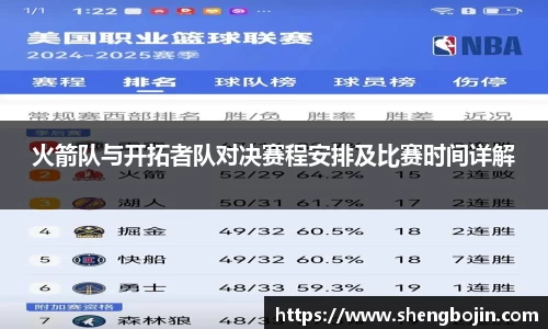 火箭队与开拓者队对决赛程安排及比赛时间详解
